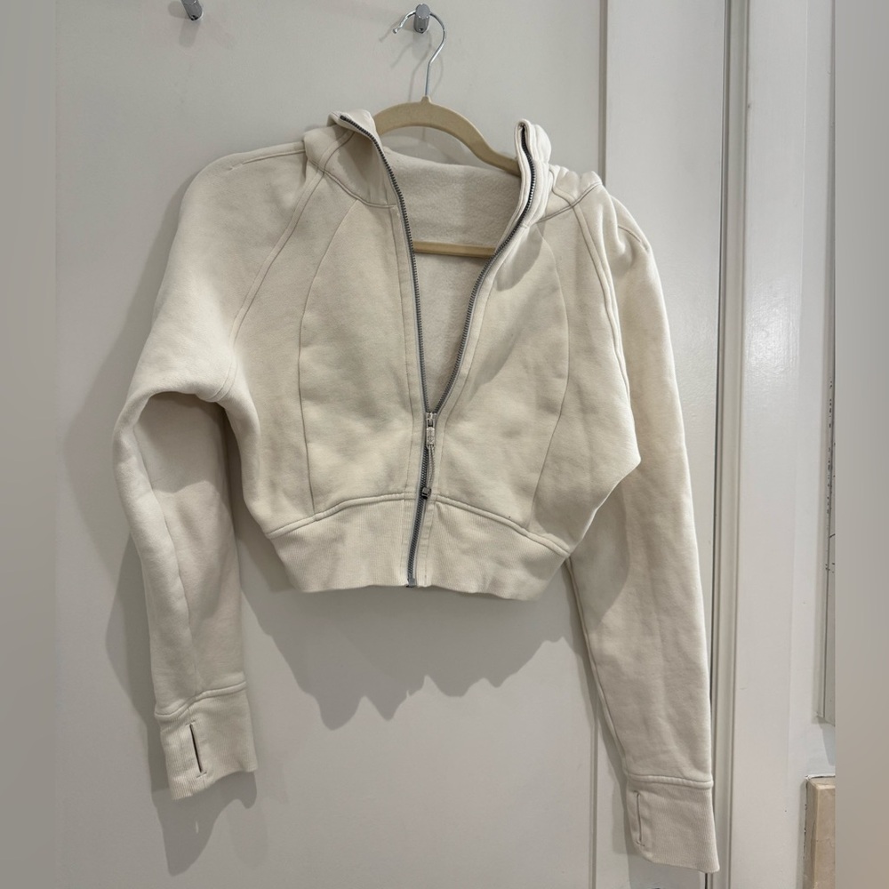 Lululemon Cropped Cream Zip-Up Fleece Hoodie